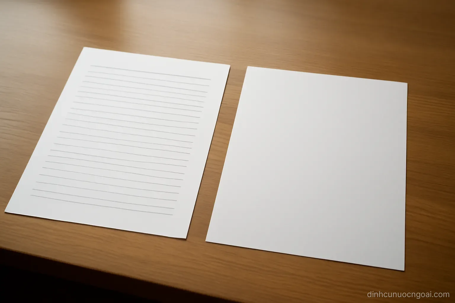 two single sheet documents lying side by side on a desk with visibly different layouts and blank text lines