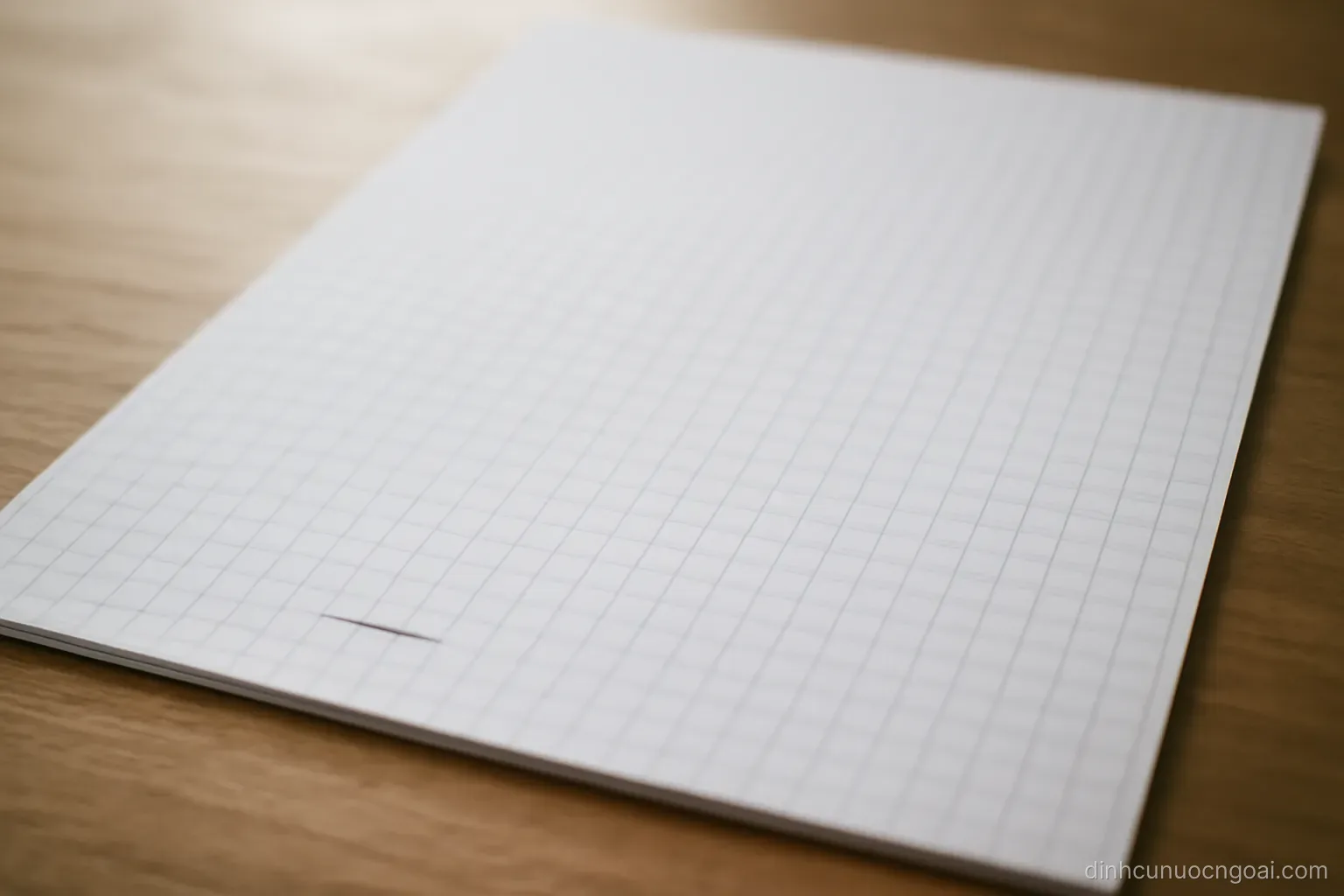 a blank sheet of graph paper on a desk with a single short pencil line drawn at the bottom left corner